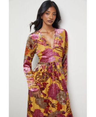 Women's Plunge Neck Waisted Midi Dress