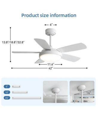 42-inch Modern White 5-Blade Ceiling Fan with Light and Remote Control