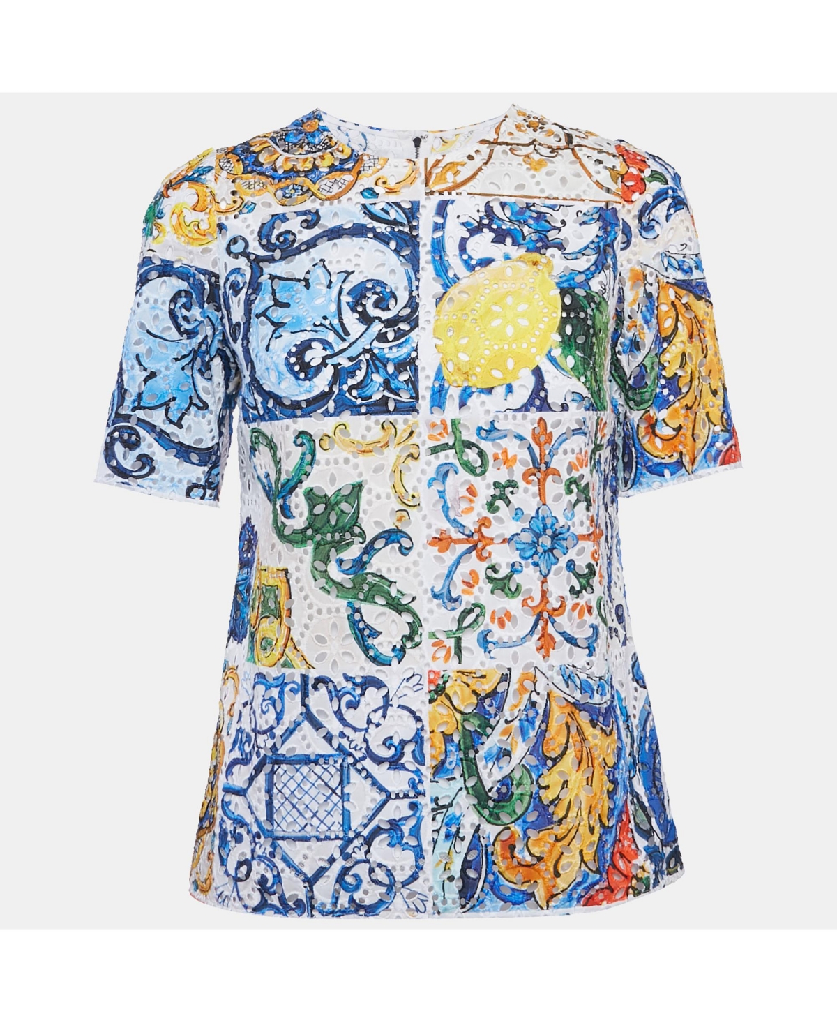 Pre-Owned Dolce & Gabbana Women's Black And Beige Dice Key Printed Silk Short Sleeve Top