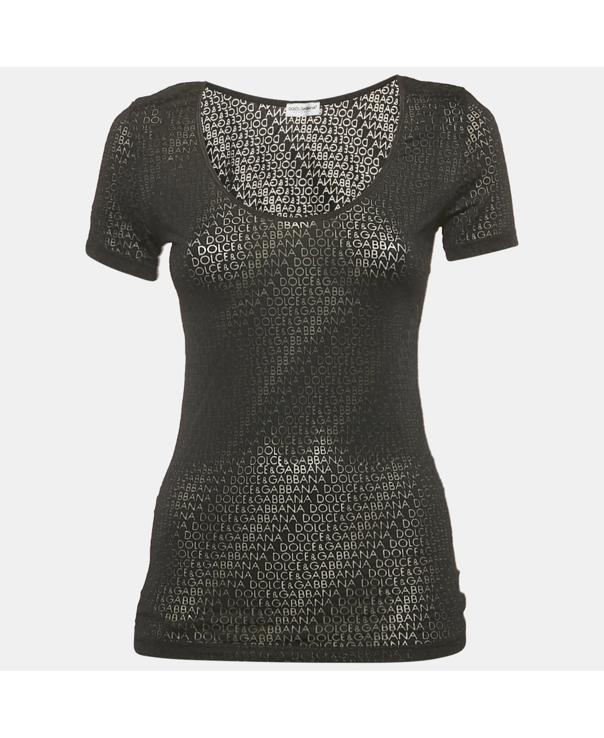 Pre-Owned Dolce & Gabbana Women's Black And Beige Dice Key Printed Silk Short Sleeve Top