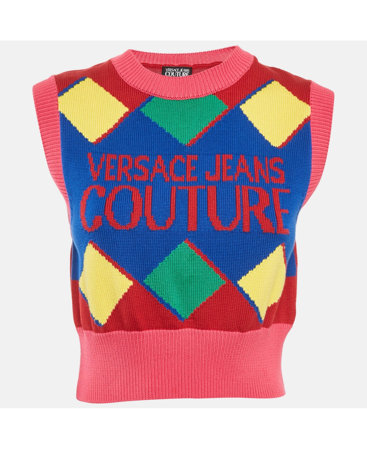 Pre-Owned Versace Women's Jeans Couture Multicolor Logo Cotton Knit Cropped Sweater