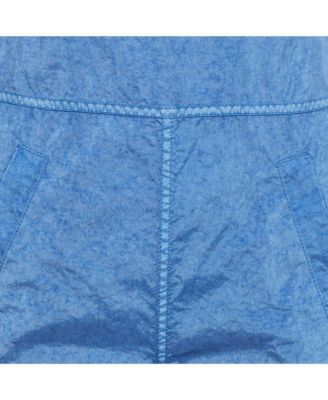 Women's Warm Royal Blue Synthetic Leather Trim Dungarees