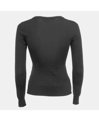 Women's Black Floral Print Knit Draped Long Sleeve Top