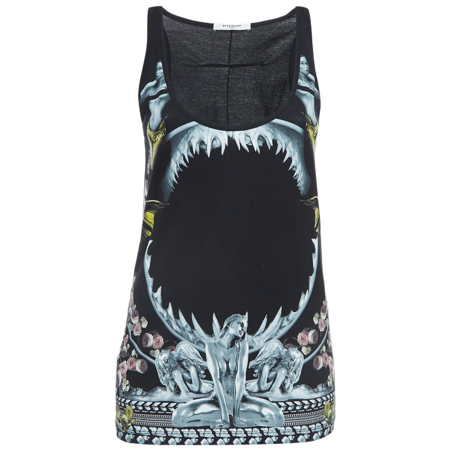 Women's Black Print Cotton Knit Tank Top