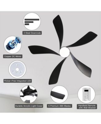 52-inch Modern Smart Standard Black 5-Blade Ceiling Fan with Remote Control and LED Light