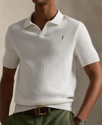 Men's Rib-Knit Cotton Johnny Collar Sweater