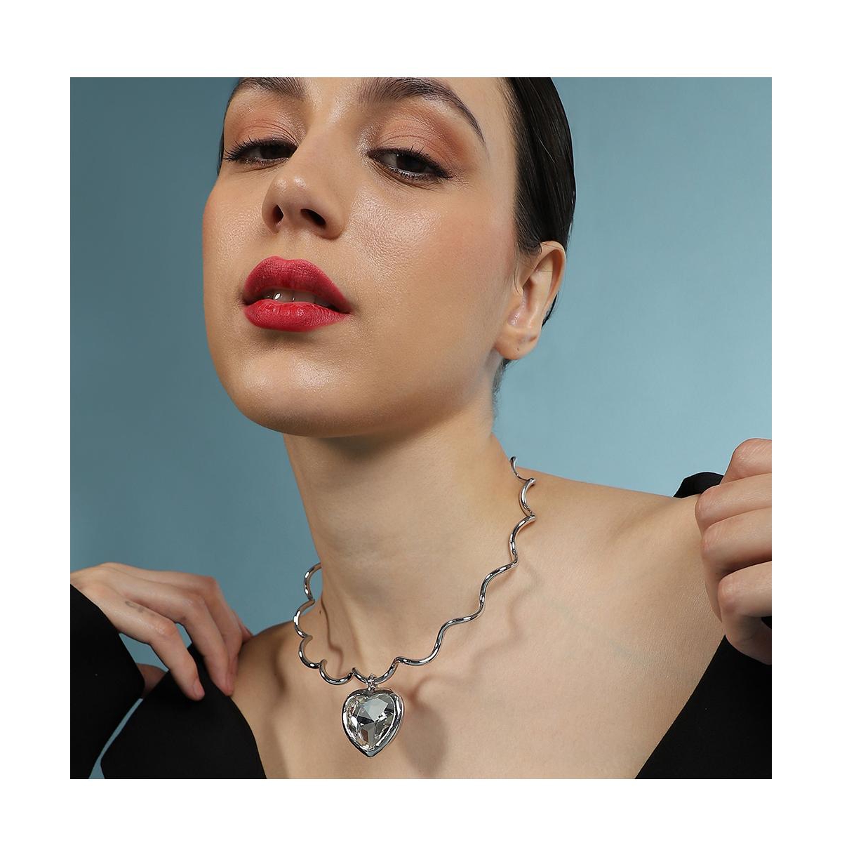 Sohi Women's The Coil-Coeur Collar Necklace - Chrome Silver