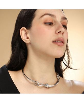 Women's The Knotted-Bar Collar Necklace - Chrome Silver