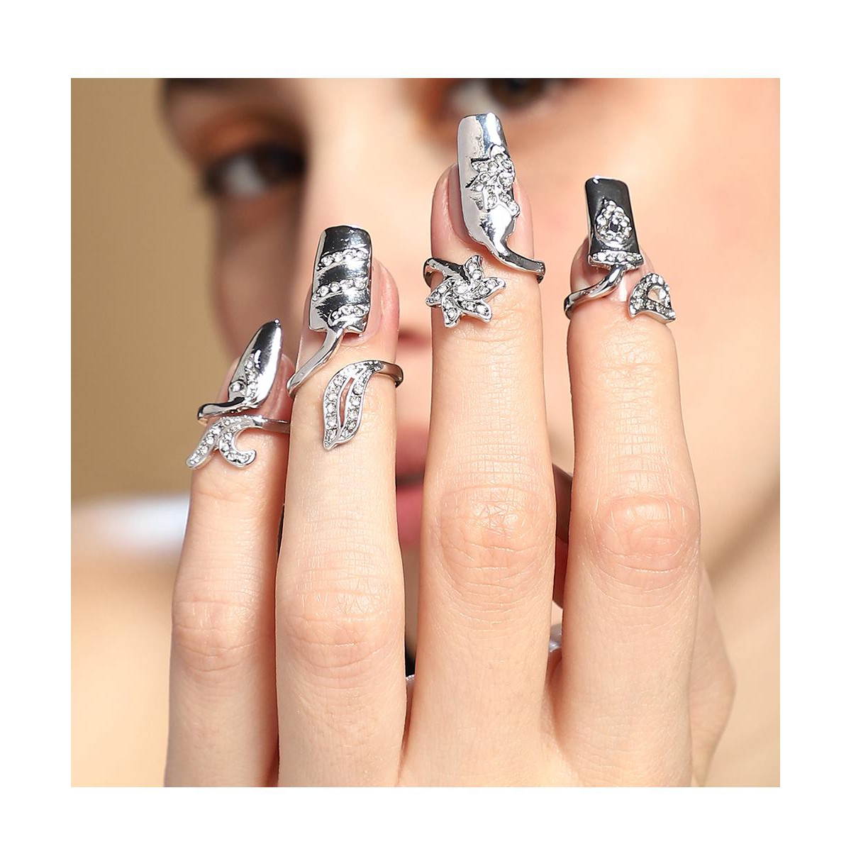 Women's The Botanic Nail Rings - Metallic Silver (Set Of 4)