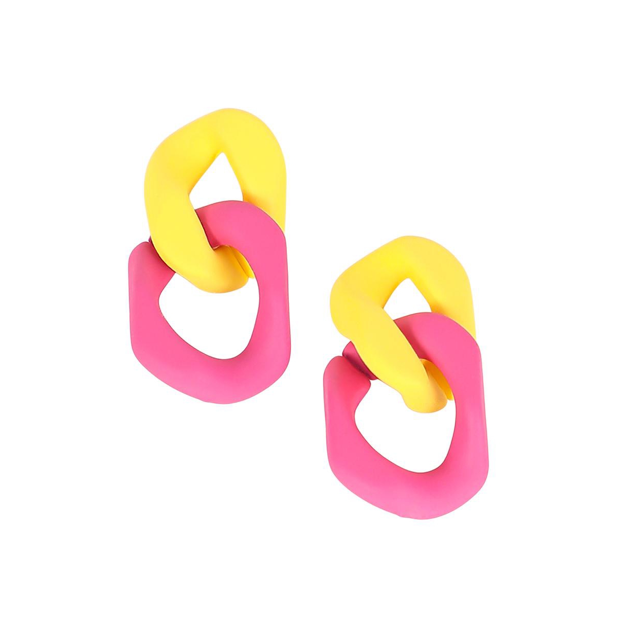 Women's The Block-Link Drop Earrings - Lemon Yellow & Fushcia Pink