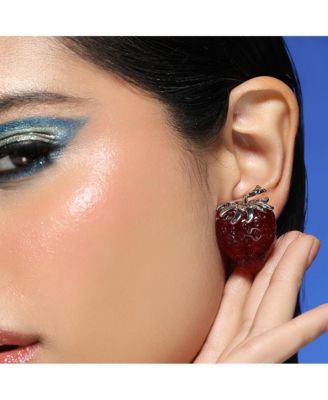 Women's The Strawberry Stud Earrings - Berry Red & Metallic Silver