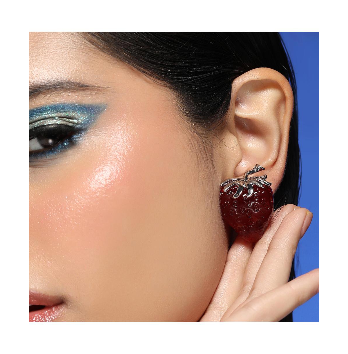 Women's The Strawberry Stud Earrings - Berry Red & Metallic Silver