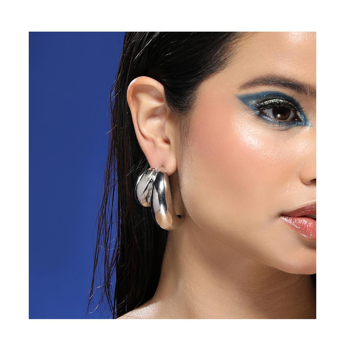 Women's The Chunky-Unbalanced Half-Hoop Earrings - Metallic Silver