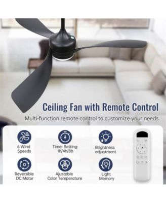 52-inch Modern Black Ceiling Fan with Led Light and Remote Control Dc Motor