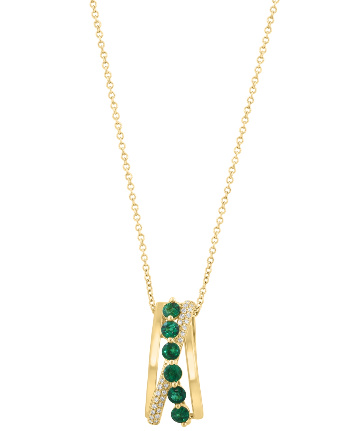 Effy Collection Diamond (1/10 ct. t.w.) & Emerald (5/8 ct. t.w.) Pendant Necklace in 14k Yellow Gold