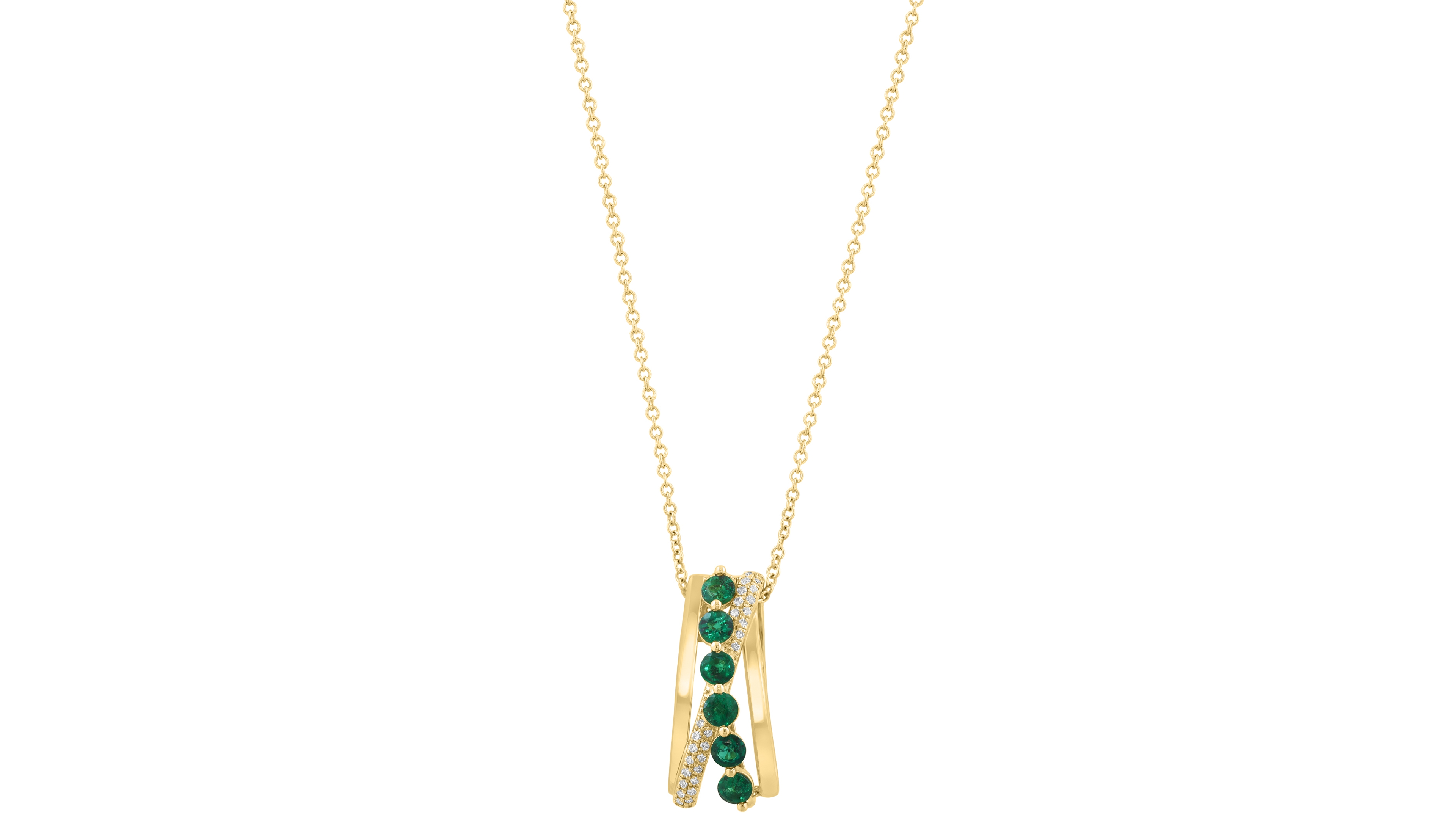 Effy Collection Diamond (1/10 ct. t.w.) & Emerald (5/8 ct. t.w.) Pendant Necklace in 14k Yellow Gold