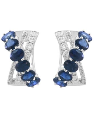 Diamond (1/20 ct. t.w.) & Sapphire (2-3/8 ct. t.w.) Hoop Earrings in 14k White Gold