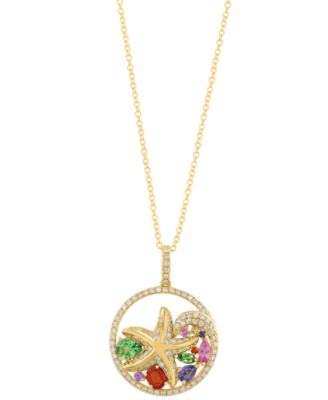 Diamond (3/8 ct. t.w.) & Multi Gemstones (7/8 ct. t.w.) Pendant Necklace in 14k Yellow Gold
