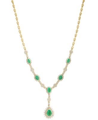 Diamond (1/2 ct. t.w.) & Emerald (2-5/8 ct. t.w.) Necklace in 14k Two-Toned Gold