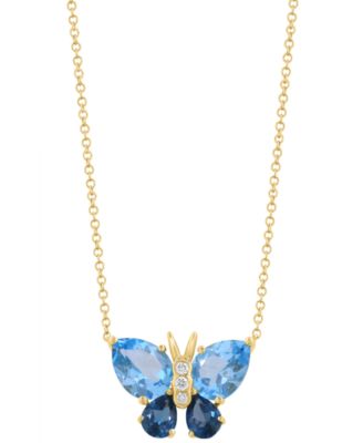 Diamond (1/20 ct. t.w.), Blue (2-3/4 ct. t.w.) & London Blue Topaz (1 ct. t.w.) Pendant Necklace in 14k Yellow Gold