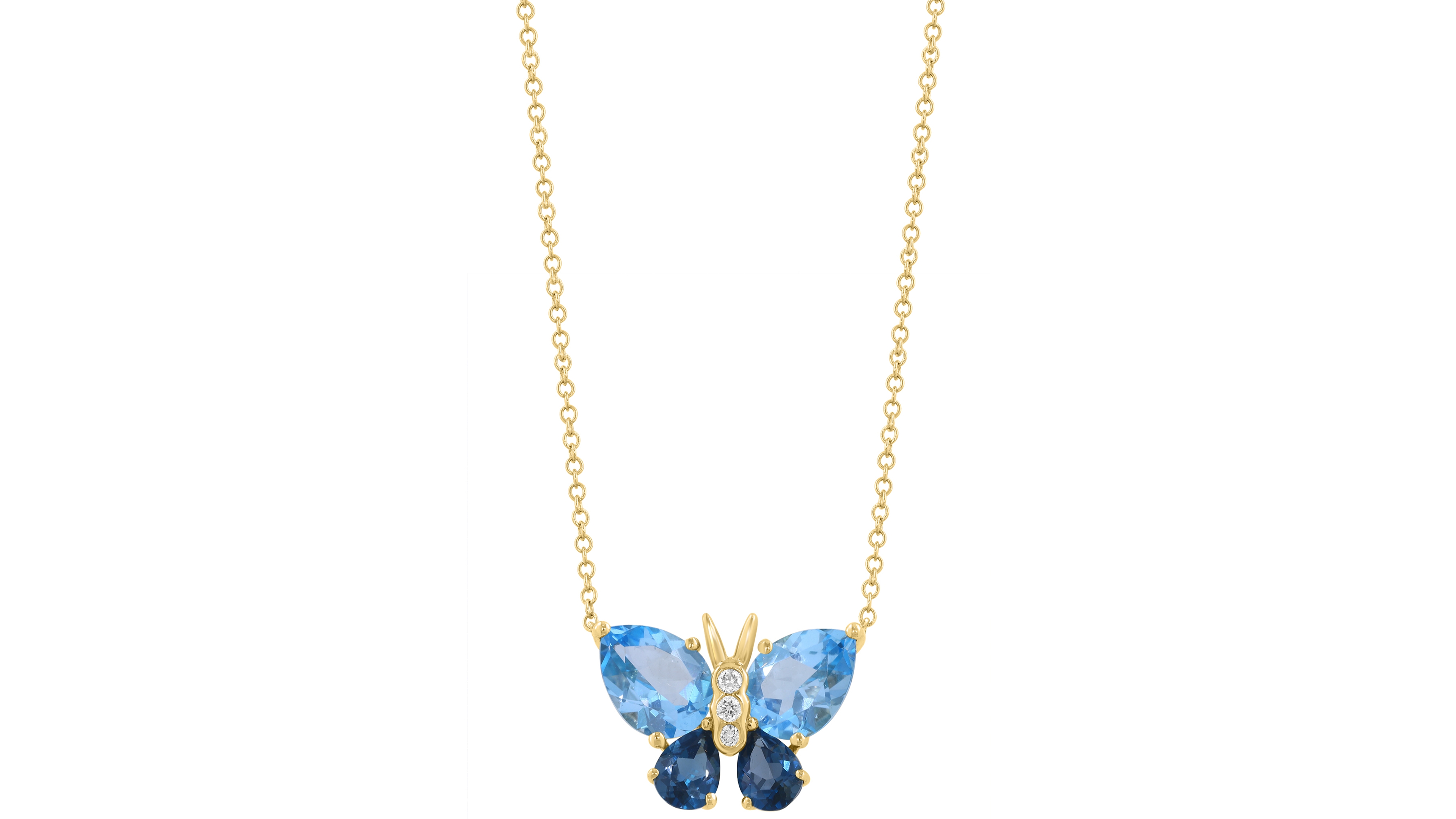 Effy Collection Diamond (1/20 ct. t.w.), Blue (2-3/4 ct. t.w.) & London Blue Topaz (1 ct. t.w.) Pendant Necklace in 14k Yellow Gold