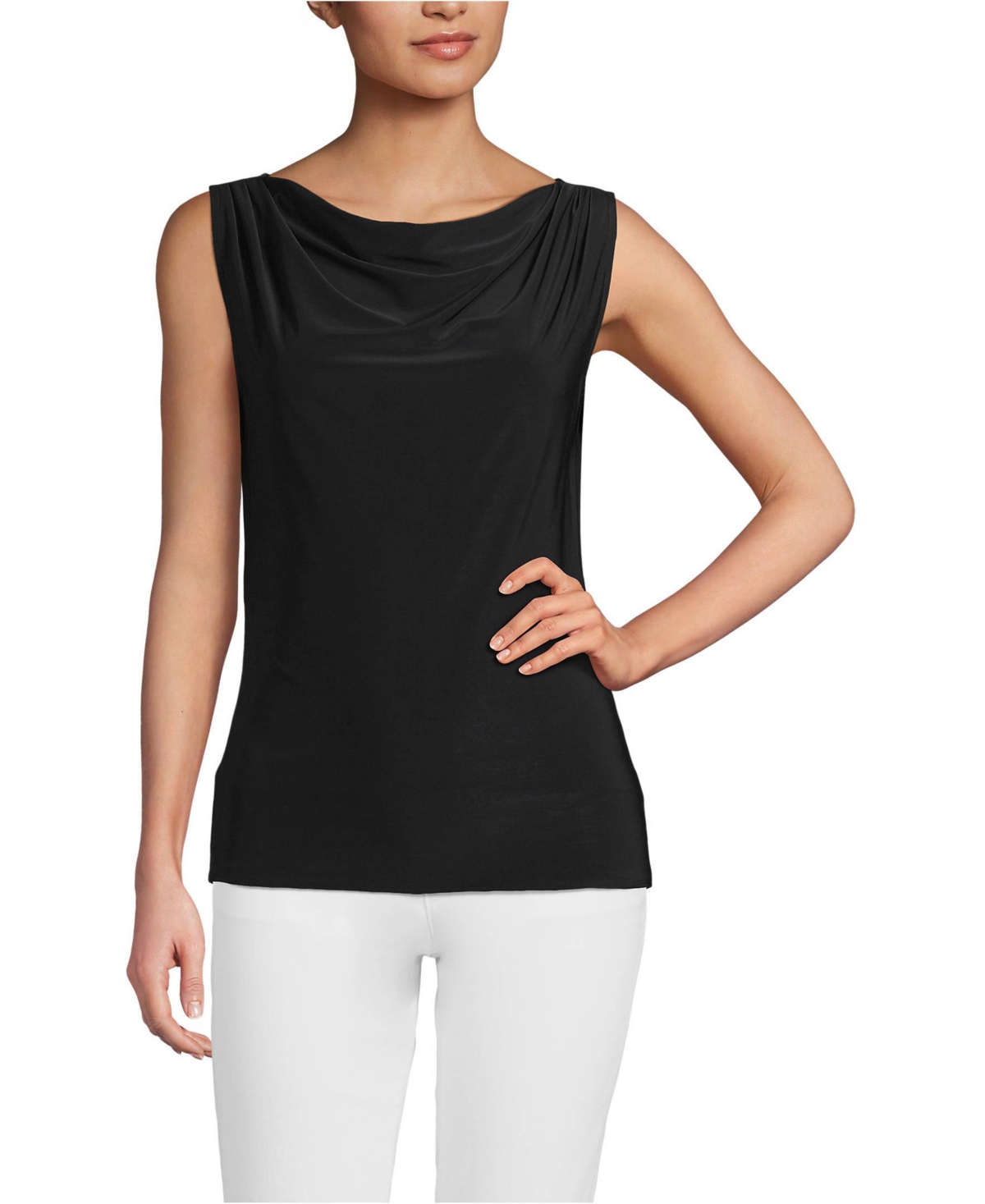 Lands' End Women's Sleeveless Silky Knit Drape Front Top