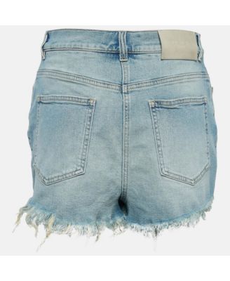 Women's Blue Washed Denim Raw Edge Detail Shorts