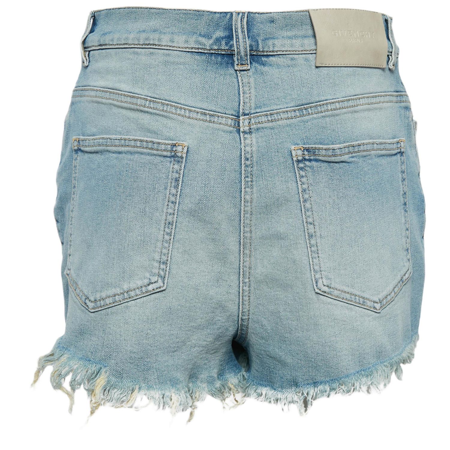 Women's Blue Washed Denim Raw Edge Detail Shorts