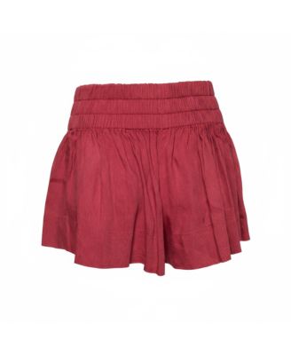 Women's Etoile Red Linen Blend Shorts