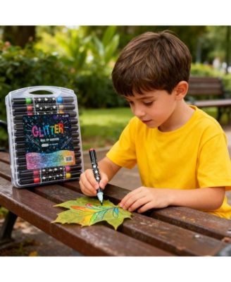 Glitter Markers, 12 Sticks Dual-Tip Shimmer Pens, Vibrant Sparkling Ink for DIY Projects and Various Handmade Paintings
