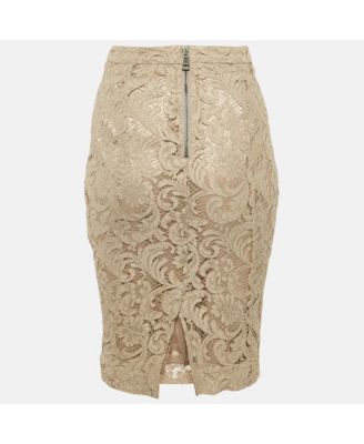 Women's Beige Lace Knee-Length Skirt