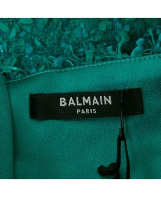 Women's Green Tweed Button Detail High Rise Shorts