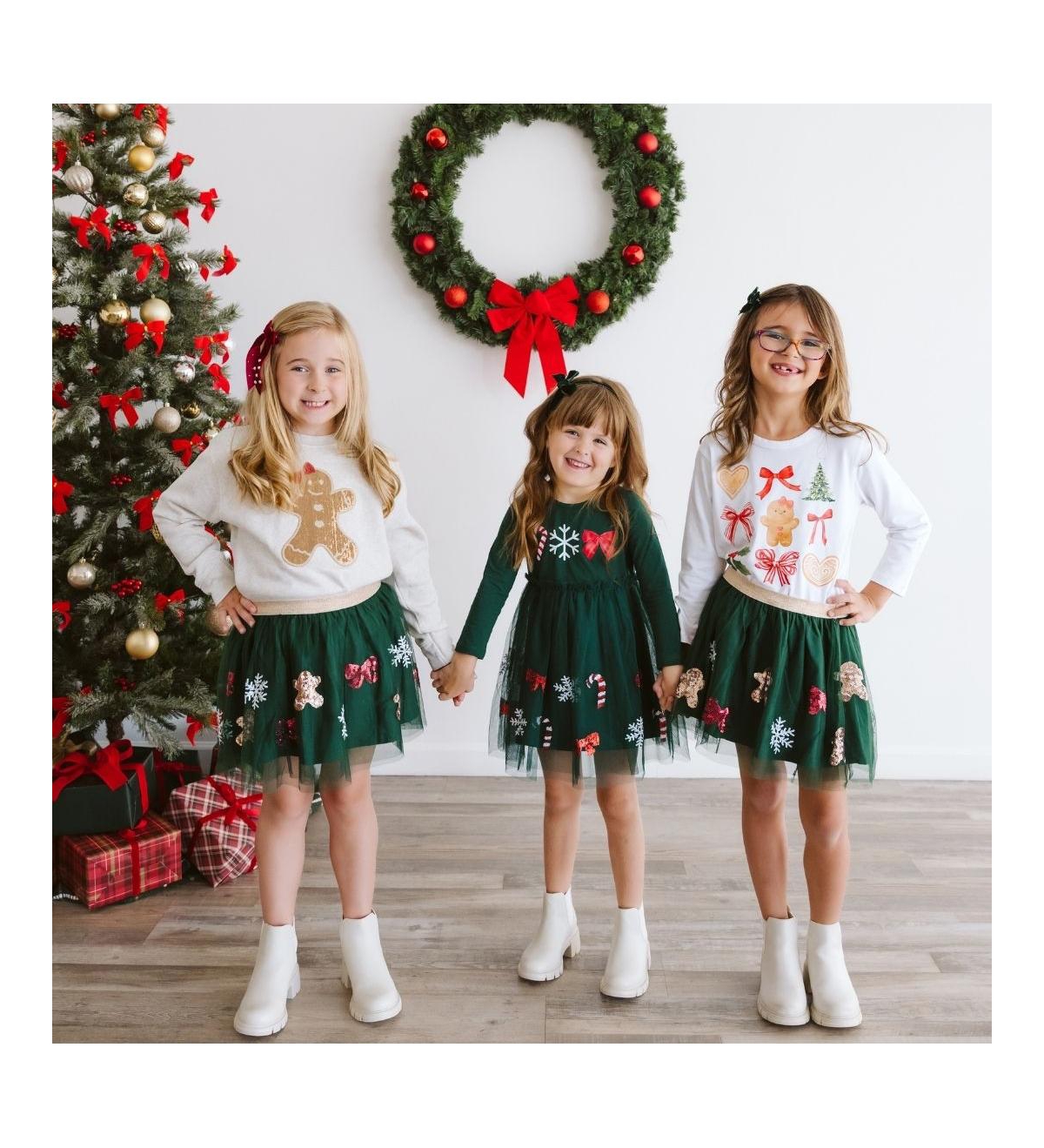 Sweet Wink Toddler Girls Emerald Candy Cane Sequin Christmas Long Sleeve Tutu Dress