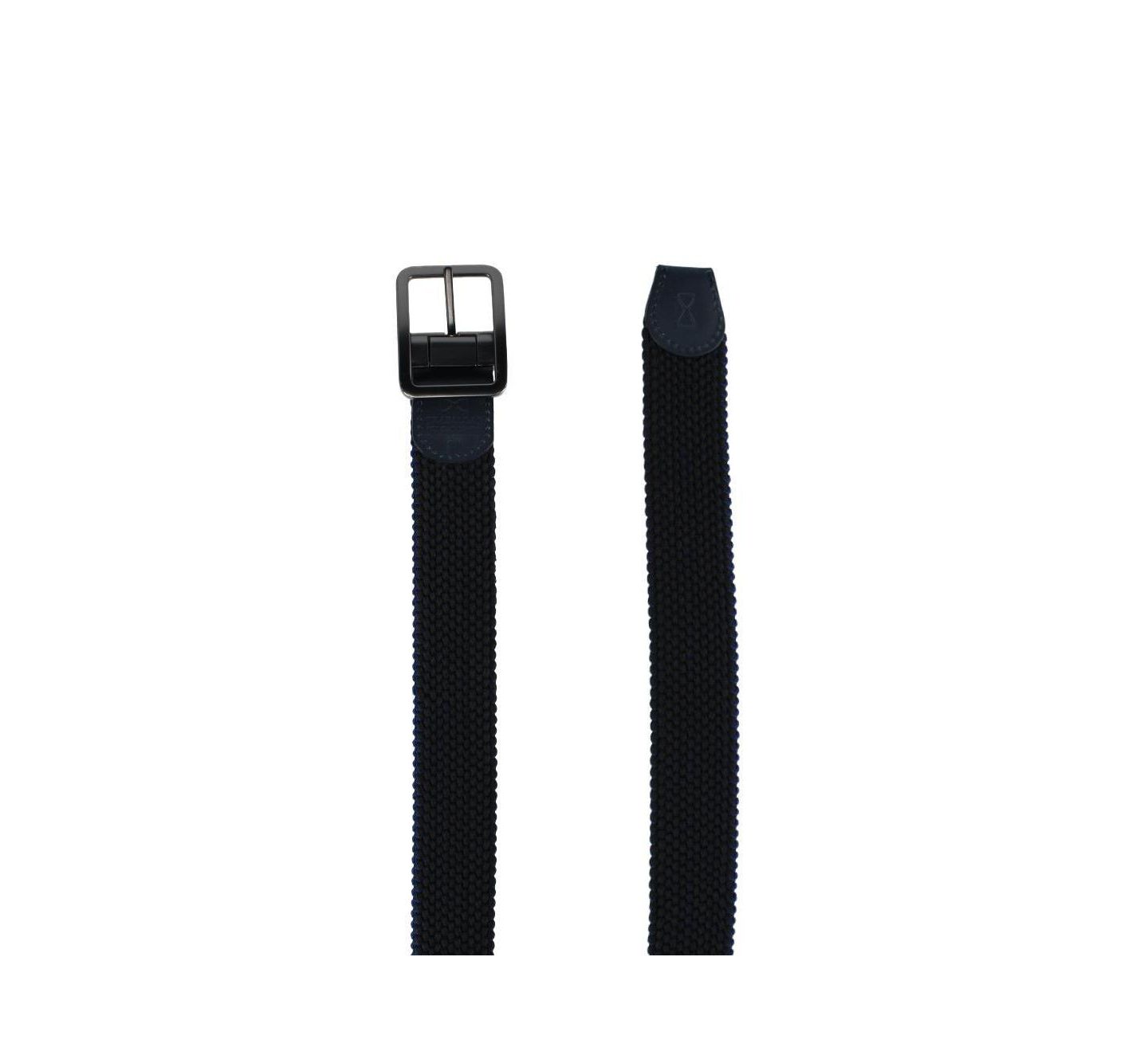 Мужской ремень TRAFALGAR Big & Tall Arturo Black and Blue Striped Reversible Braided Belt, цвет: Чёрный / Синий — фото 4