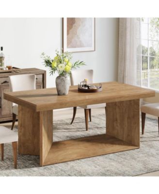 Dining Table for 4-6, Farmhouse Kitchen Table with Heavy Duty Pedestal, Rectangular Wooden Dinner Furniture