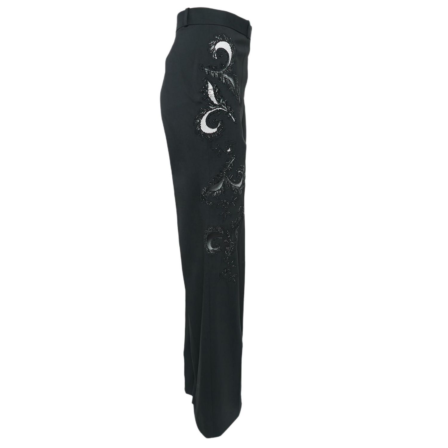 Women's Black Cut-Out Embellished Cotton Trousers