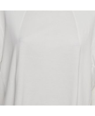 Women's White Rib Knit And Jersey Crew Neck T-Shirt