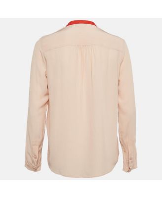 Women's Pale Pink Silk Crepe Contrast Collar Detail Blouse