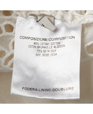 Women's White Embroidered Cambric Cotton Blend Button Front Blouse