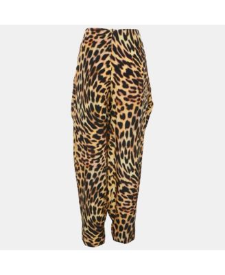 Women's Brown Leopard Print Silk Tie-Up Trousers