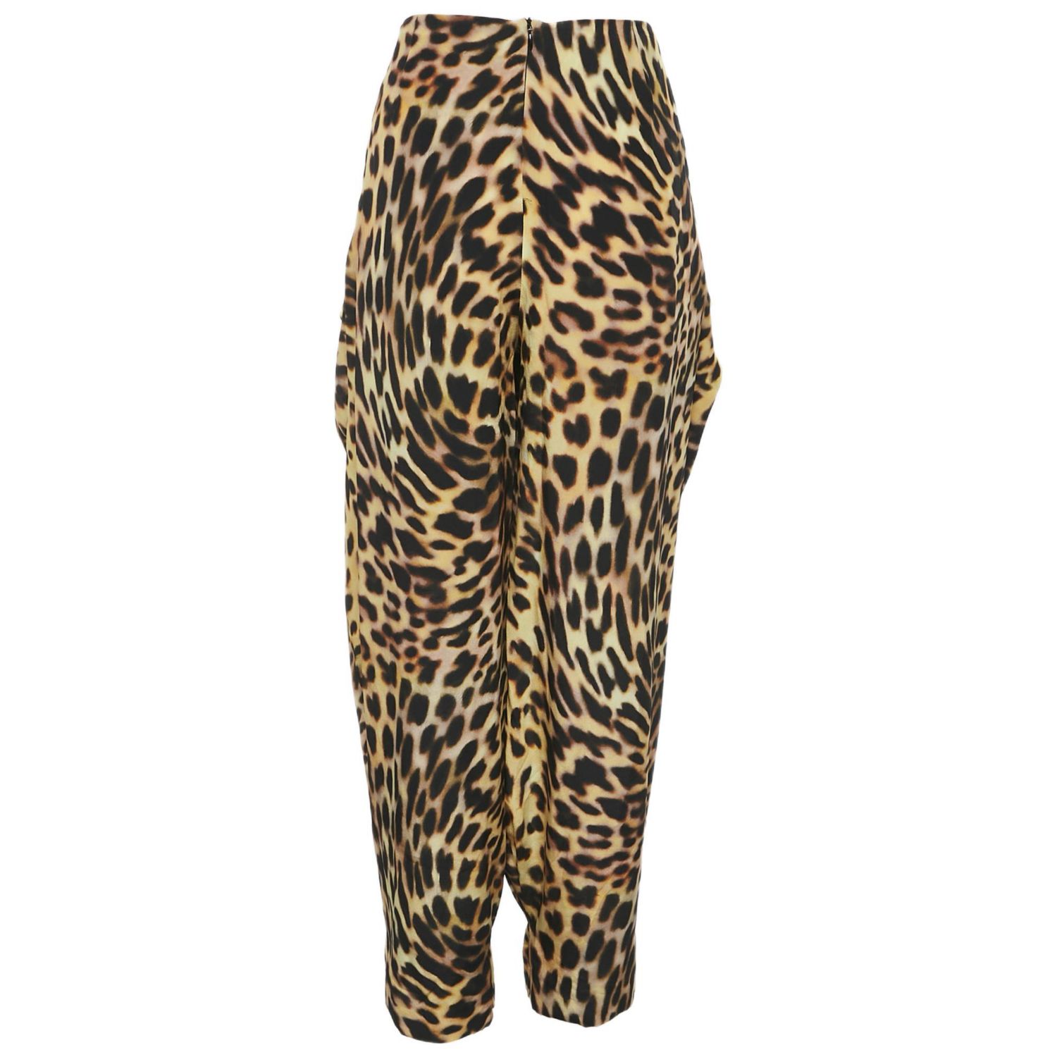 Women's Brown Leopard Print Silk Tie-Up Trousers