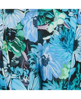 Women's Blue Floral Print Silk Tie-Up Trousers