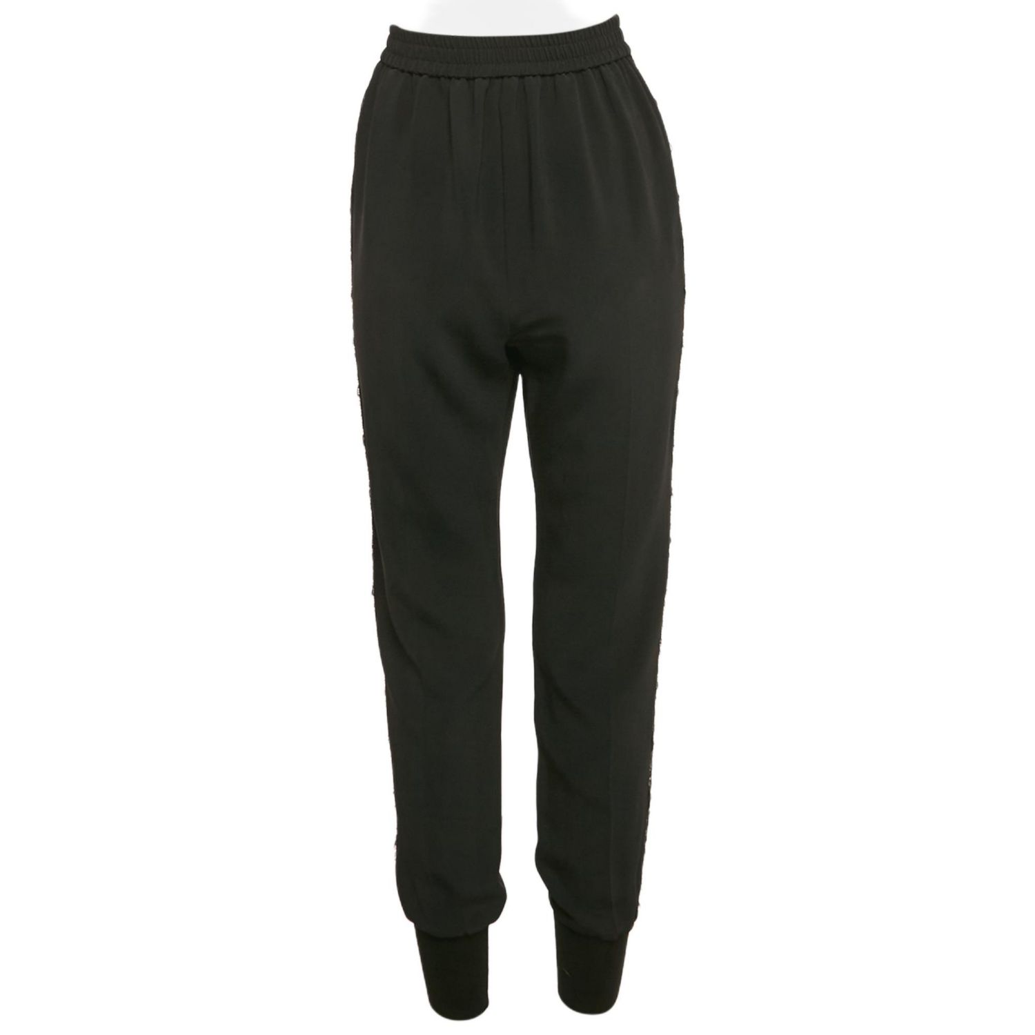 Women's Black Crepe Lace Trimmed Trousers