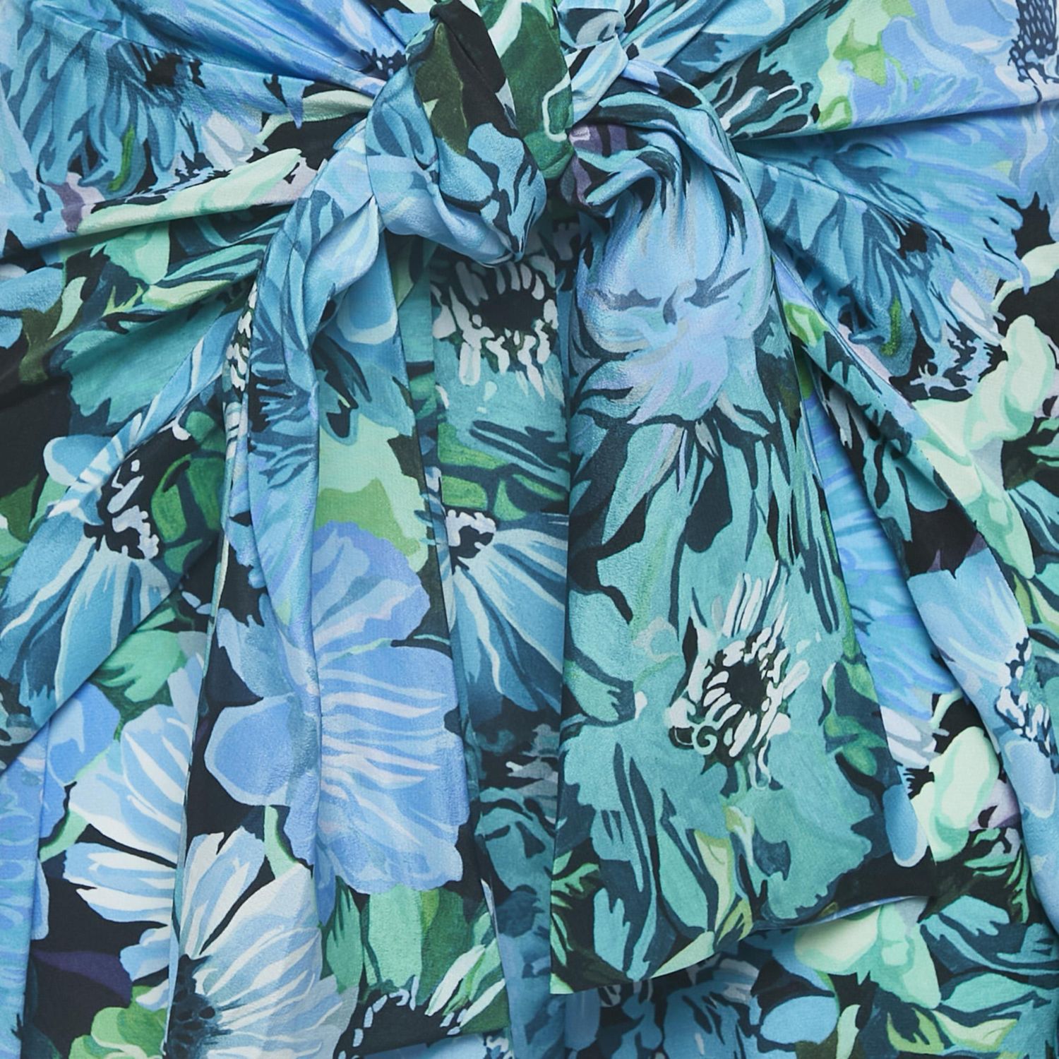 Women's Blue Floral Print Silk Tie-Up Trousers