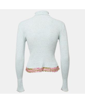 Women's Light Blue Rib Knit Turtle Neck Long Sleeve Sweater