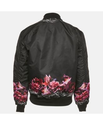 Men's Black Thorn & Rose Print Nylon Reversible Bomber Jacket