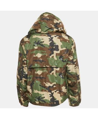 Men's Brown Camouflage Logo Print Nylon Hooded Windbreaker Jacket