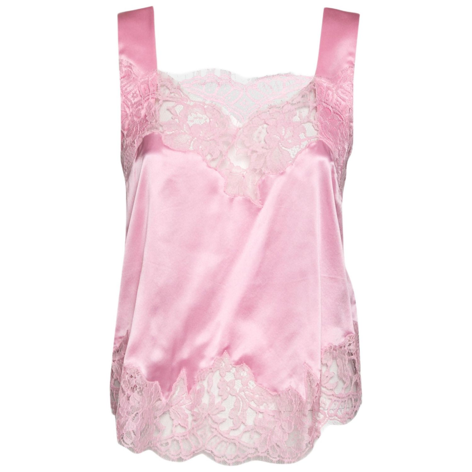 Women's Pink Satin Slip Cami Lace Trimmed Top