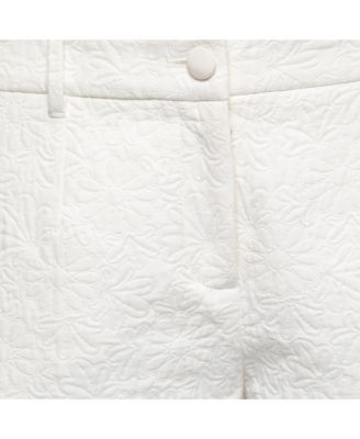 Women's White Floral Jacquard Tapered Trousers