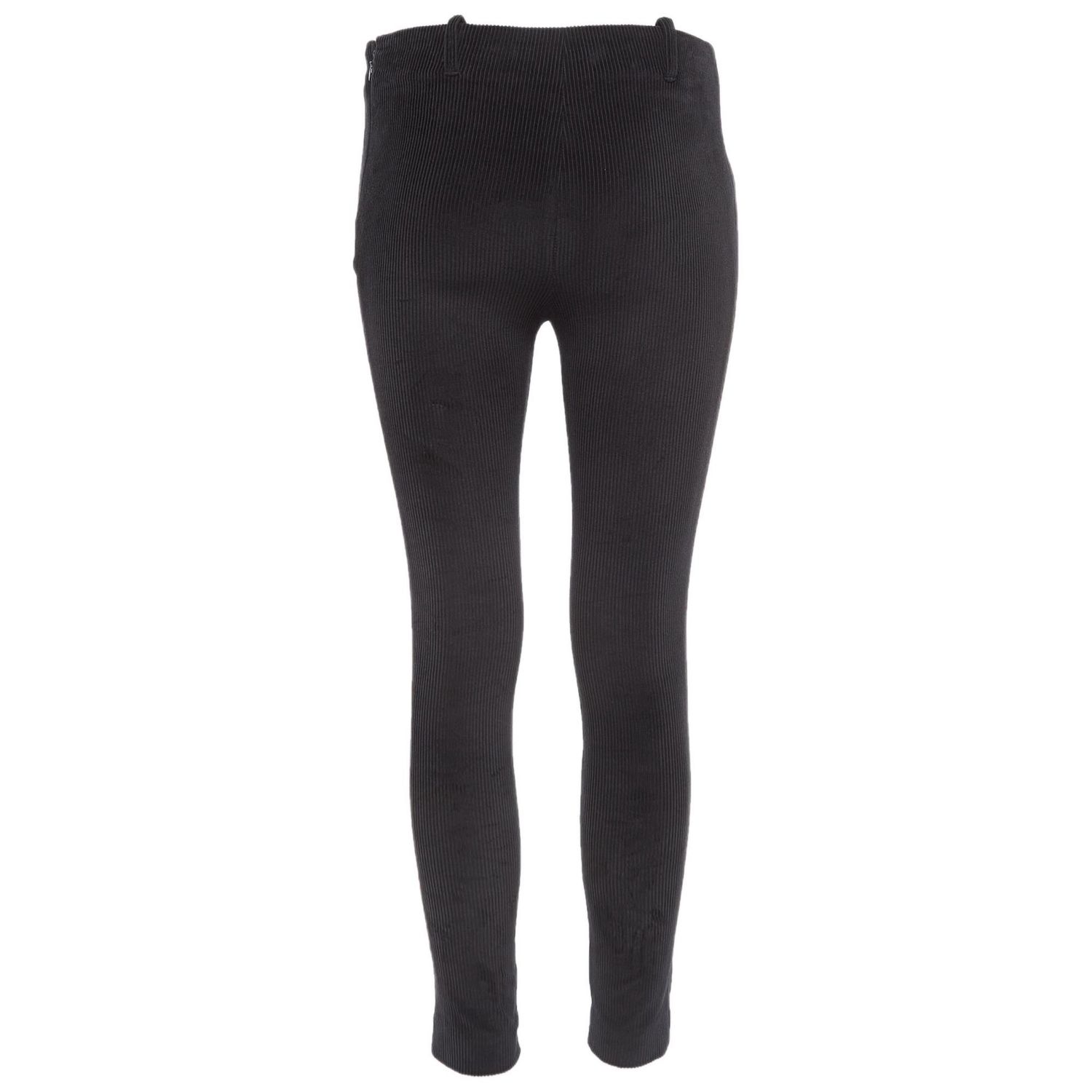 Women's Black Textured Corduroy Slim Fit Trousers